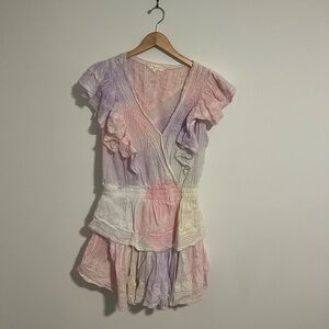 LoveShack Fancy Gwen Ruffled Sleeve Tie Dye Mini Dress Size L